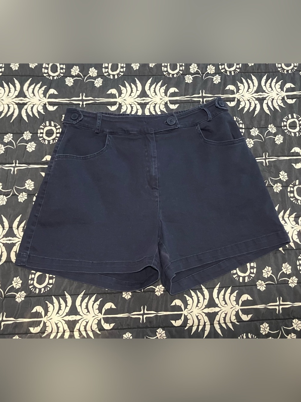 Navy High-Waist Button Shorts
